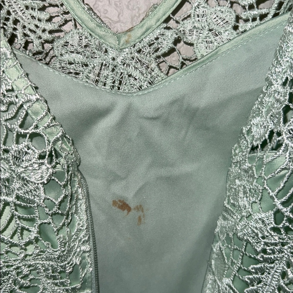 Adrianna Papell Lace V-Neck Sleeveless Dress in Mint Green Size 10 - Picture 7 of 8